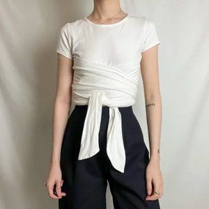 the line by k white jeanne wrap top tee